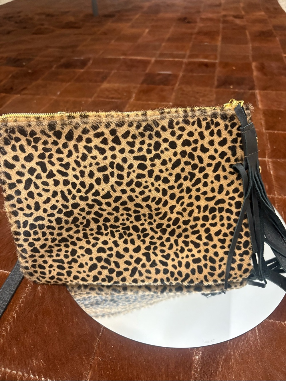 Leopard Print Crossbody Clutch - Black & Brown